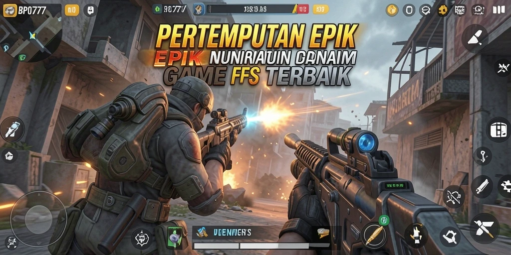Screenshot BPO777 menunjukkan pertarungan intens dalam game FPS.