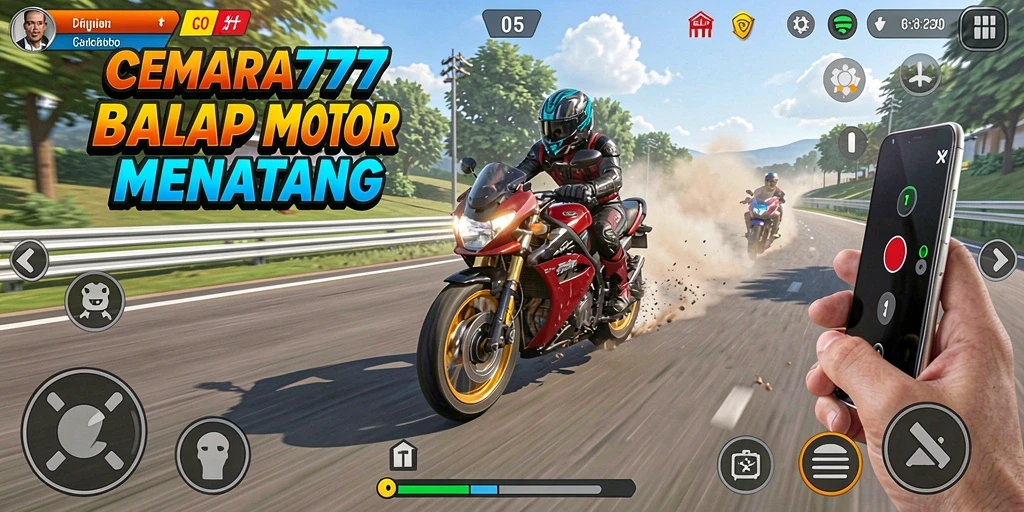 Tampilan gameplay seru di CEMARA777 dengan balapan motor yang menegangkan.