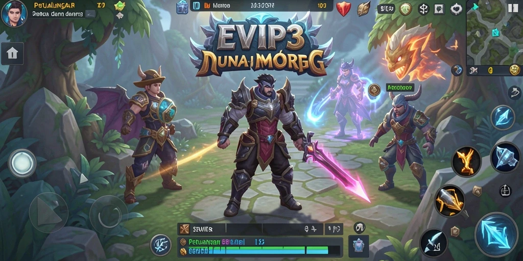 Screenshot gameplay EVIP3 yang menampilkan pertarungan epik di dunia MMORPG.
